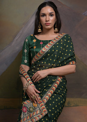 Bottle Green Georgette Saree With Blouse Piece