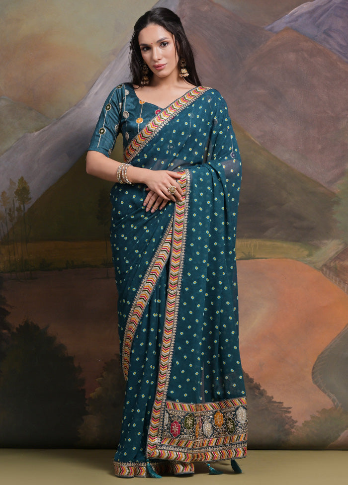 Green Georgette Saree With Blouse Piece - Indian Silk House Agencies