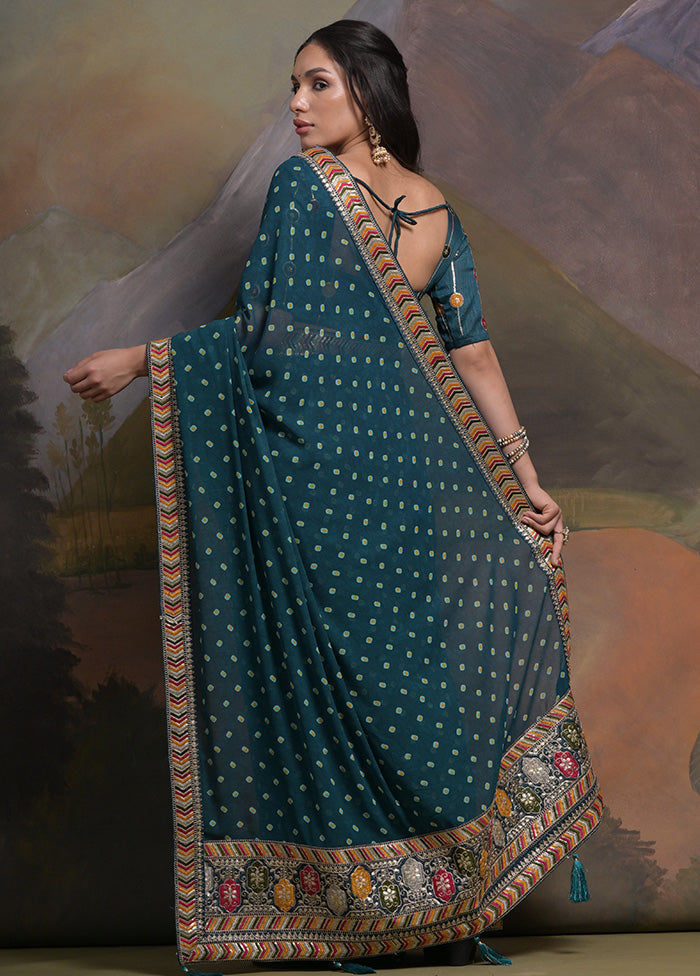 Green Georgette Saree With Blouse Piece