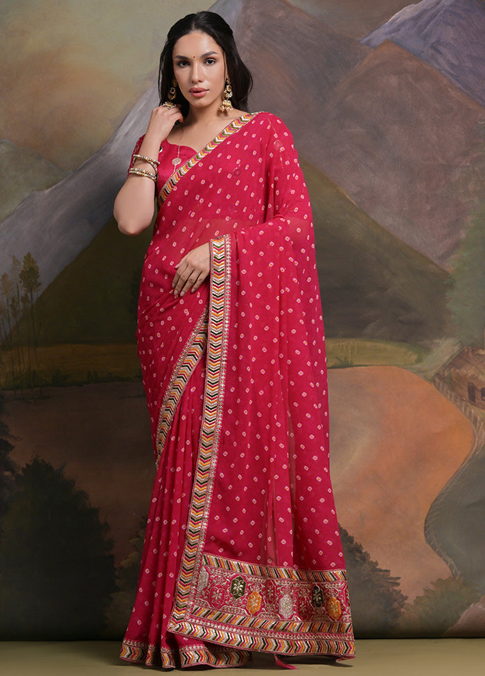 Pink Georgette Saree With Blouse Piece