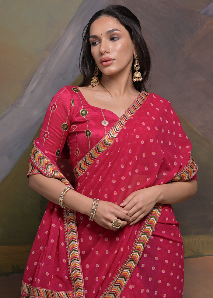 Pink Georgette Saree With Blouse Piece - Indian Silk House Agencies