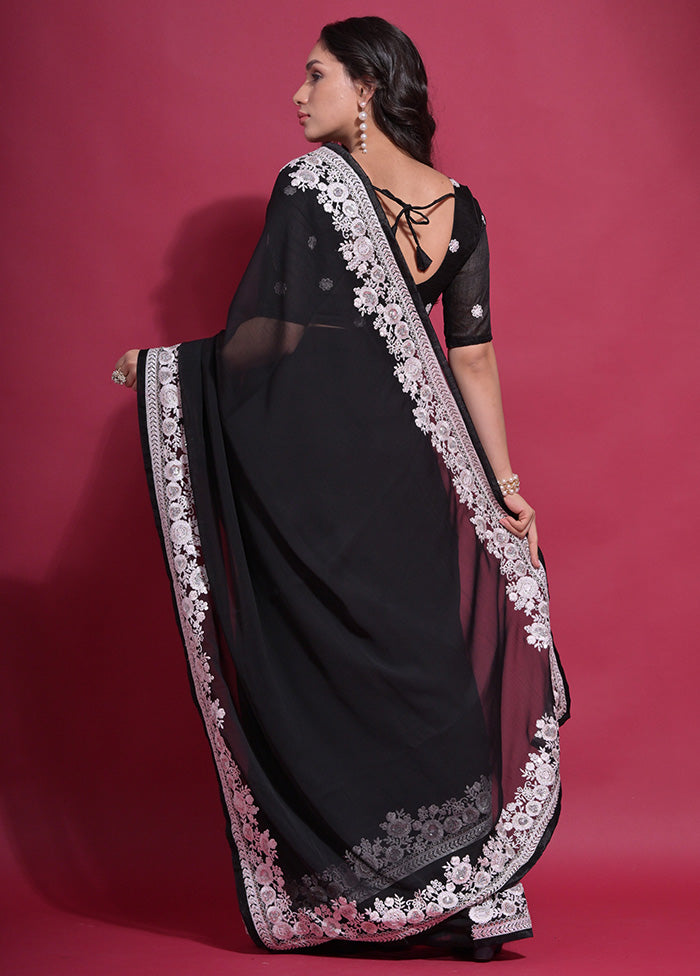 Black Georgette Saree With Blouse Piece - Indian Silk House Agencies