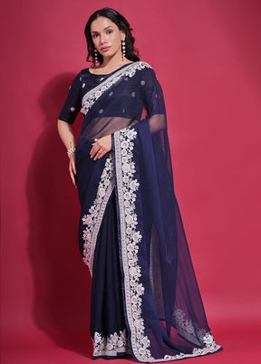 Navy Blue Georgette Saree With Blouse Piece - Indian Silk House Agencies