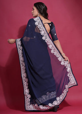 Navy Blue Georgette Saree With Blouse Piece - Indian Silk House Agencies