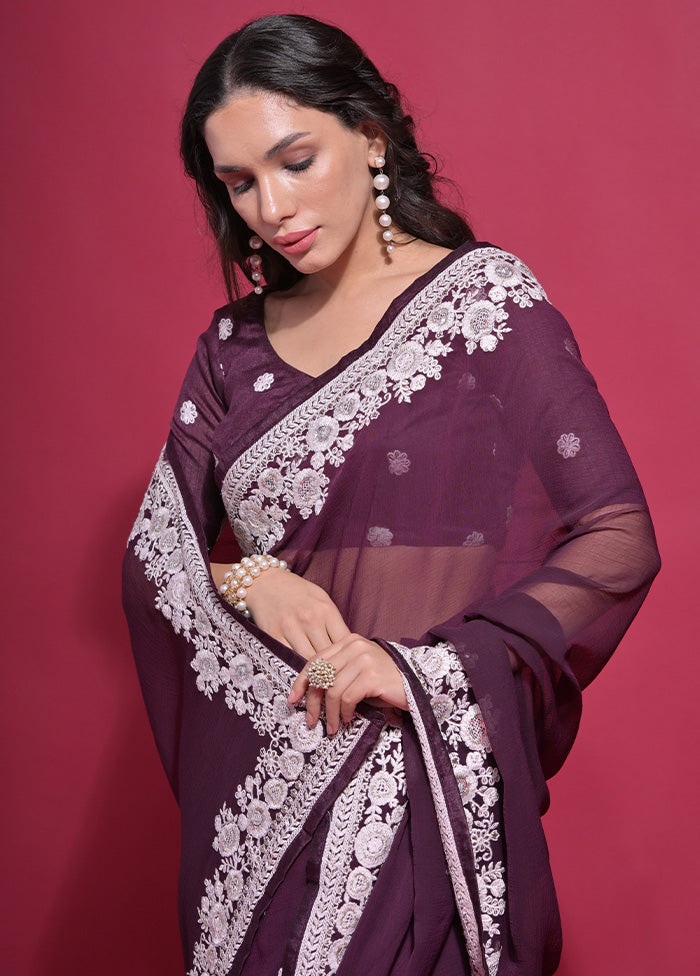 Wine Georgette Saree With Blouse Piece - Indian Silk House Agencies