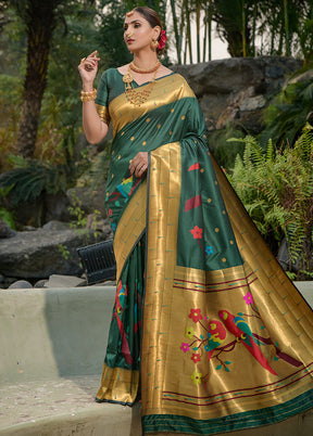 Bottle Green Dupion Silk Saree With Blouse Piece - Indian Silk House Agencies