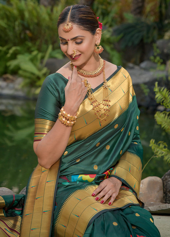 Bottle Green Dupion Silk Saree With Blouse Piece - Indian Silk House Agencies