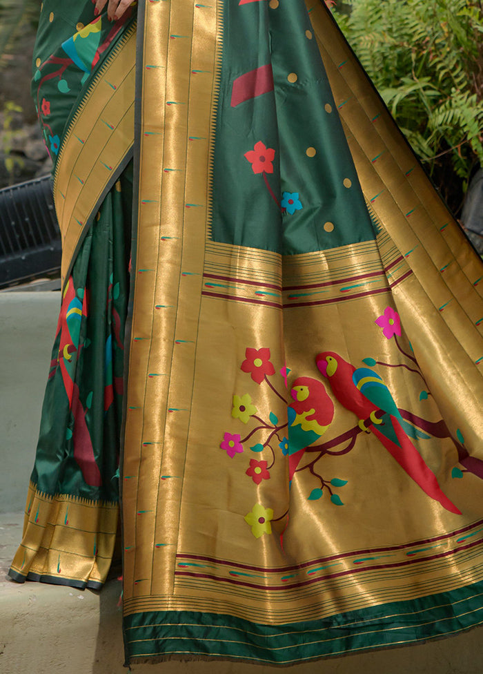 Bottle Green Dupion Silk Saree With Blouse Piece - Indian Silk House Agencies