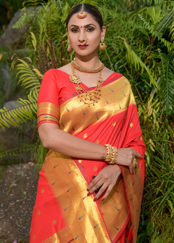 Red Dupion Silk Saree With Blouse Piece - Indian Silk House Agencies