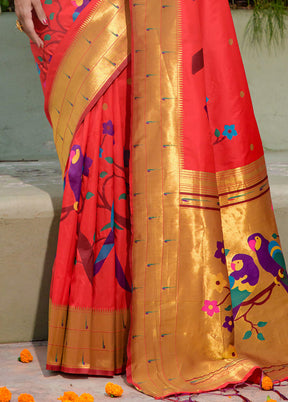 Red Dupion Silk Saree With Blouse Piece - Indian Silk House Agencies