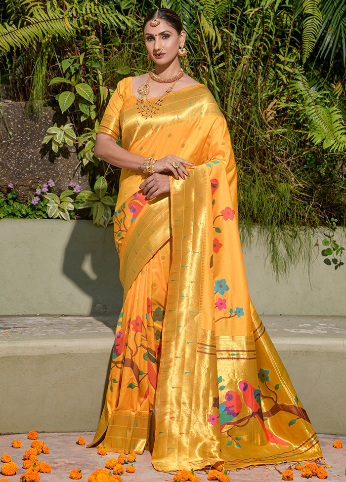 Yellow Dupion Silk Saree With Blouse Piece - Indian Silk House Agencies