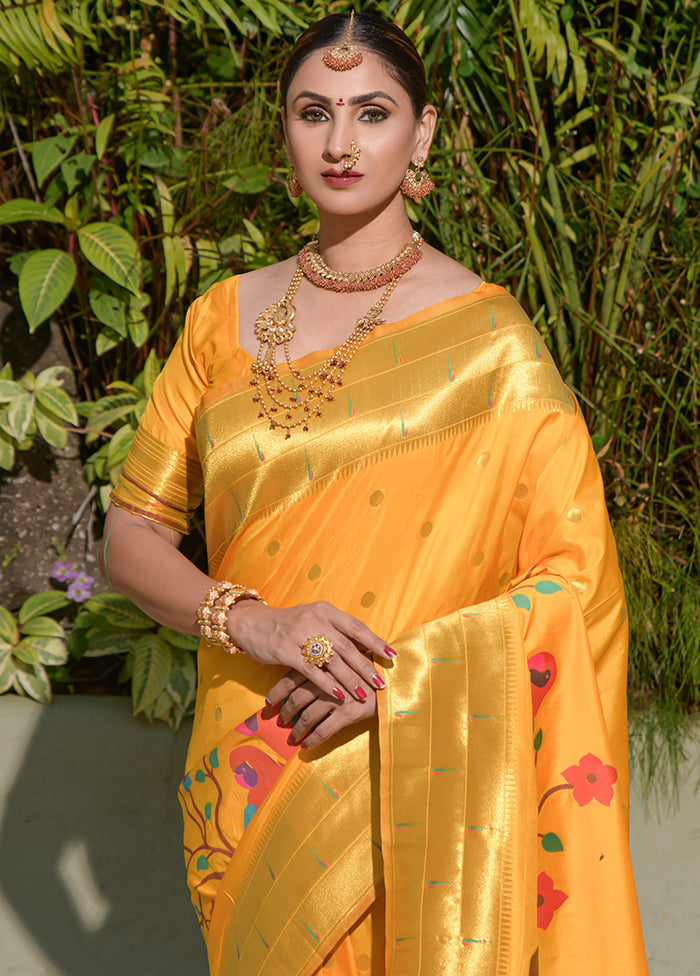 Yellow Dupion Silk Saree With Blouse Piece - Indian Silk House Agencies