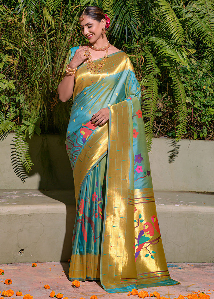 Firozi Dupion Silk Saree With Blouse Piece - Indian Silk House Agencies