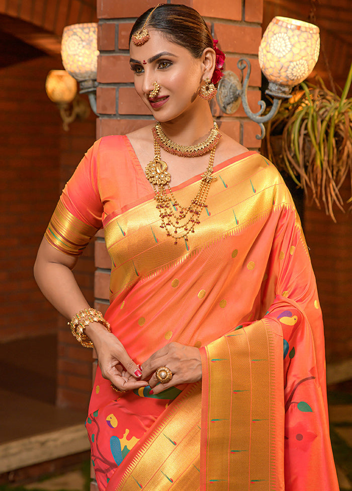 Orange Dupion Silk Saree With Blouse Piece - Indian Silk House Agencies