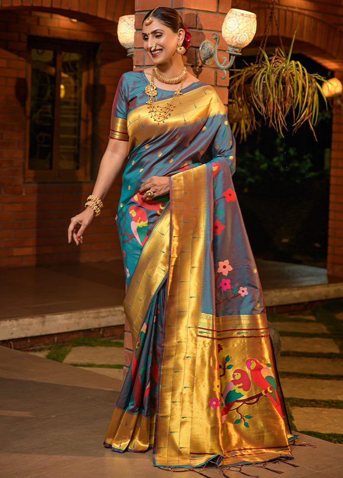 Teal Dupion Silk Saree With Blouse Piece - Indian Silk House Agencies