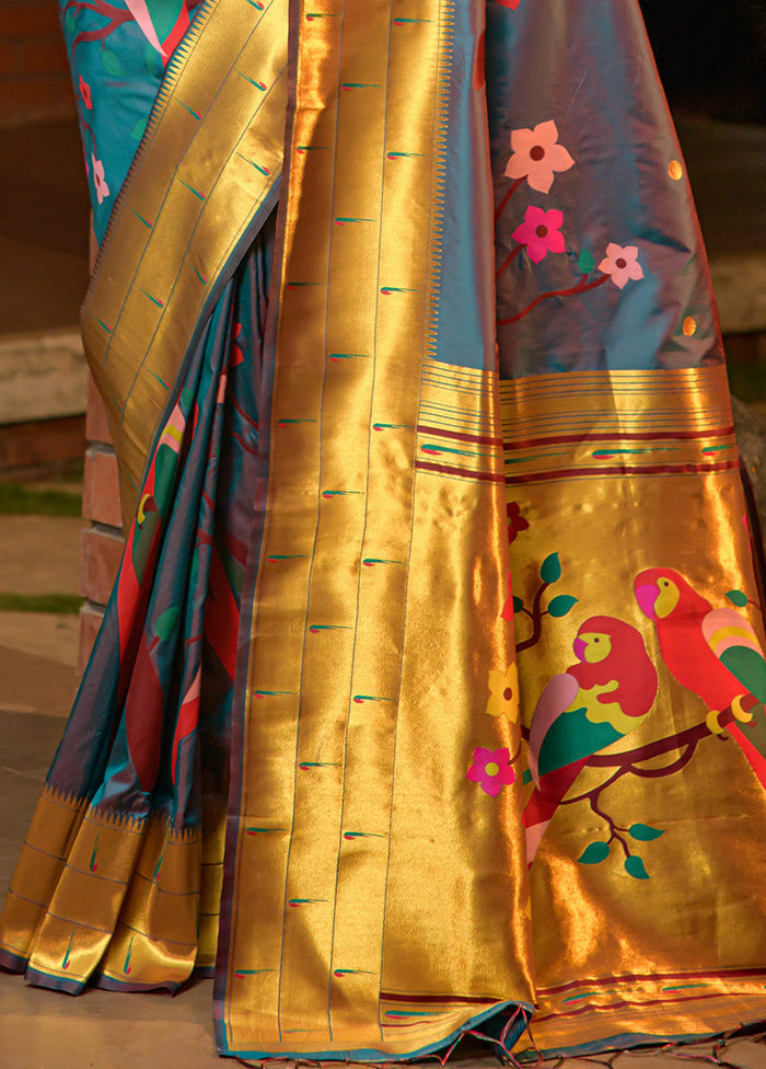 Teal Dupion Silk Saree With Blouse Piece - Indian Silk House Agencies