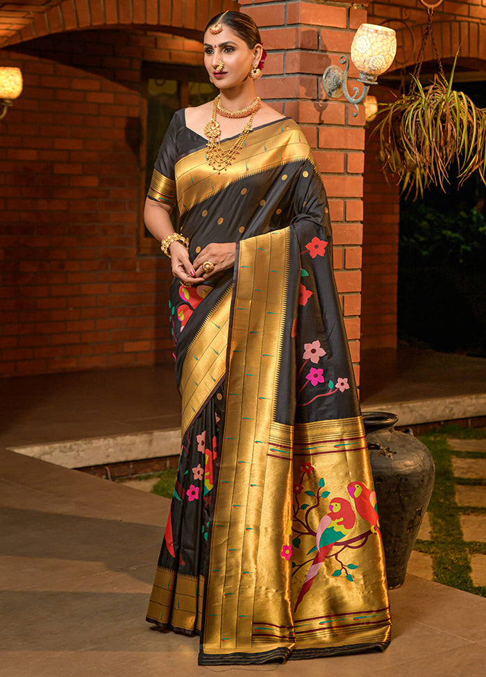 Black Dupion Silk Saree With Blouse Piece - Indian Silk House Agencies