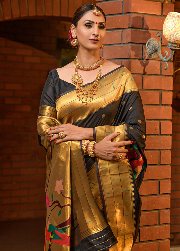 Black Dupion Silk Saree With Blouse Piece - Indian Silk House Agencies