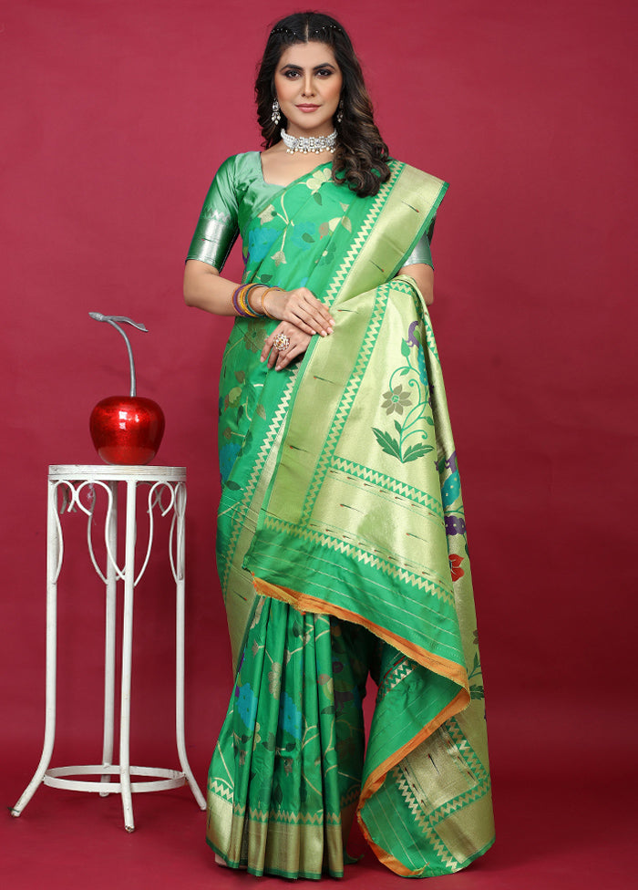 Green Dupion Silk Saree With Blouse Piece - Indian Silk House Agencies