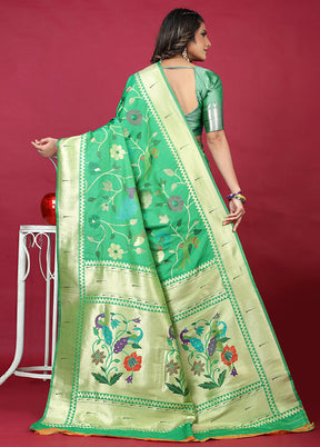 Green Dupion Silk Saree With Blouse Piece - Indian Silk House Agencies