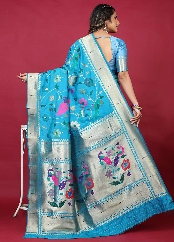 Sky Blue Dupion Silk Saree With Blouse Piece - Indian Silk House Agencies