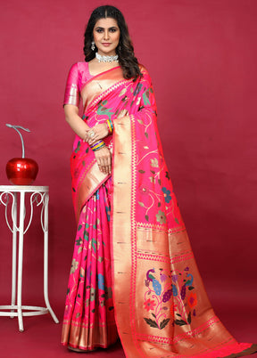 Pink Dupion Silk Saree With Blouse Piece - Indian Silk House Agencies