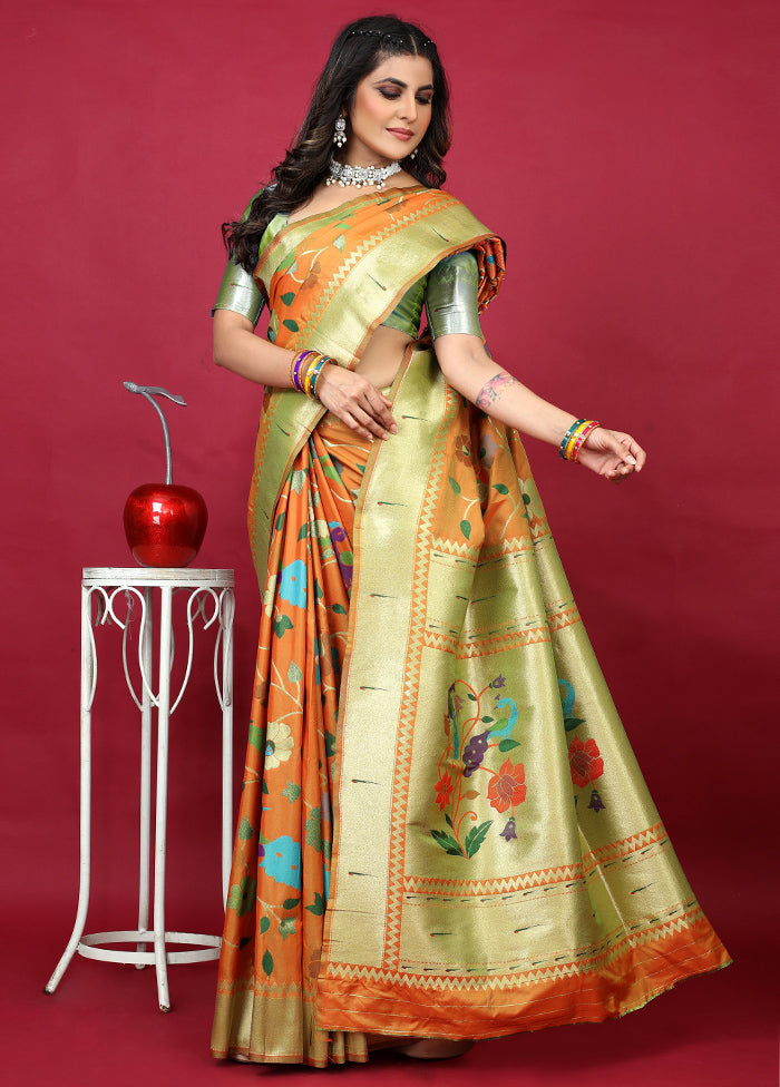 Orange Dupion Silk Saree With Blouse Piece - Indian Silk House Agencies