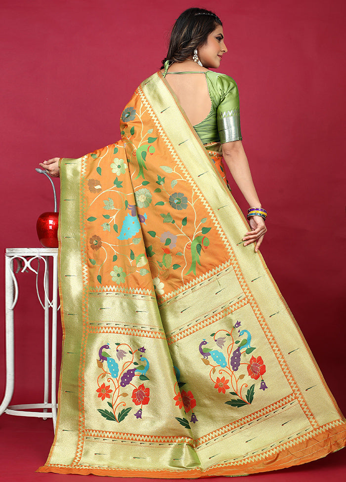 Orange Dupion Silk Saree With Blouse Piece - Indian Silk House Agencies