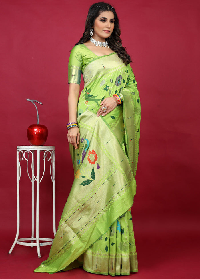 Parrot Green Dupion Silk Saree With Blouse Piece - Indian Silk House Agencies