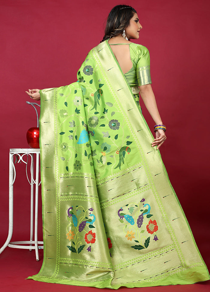 Parrot Green Dupion Silk Saree With Blouse Piece - Indian Silk House Agencies