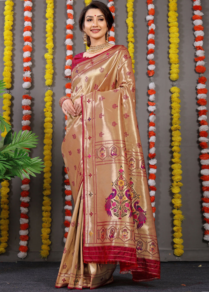 Maroon Dupion Silk Saree With Blouse Piece