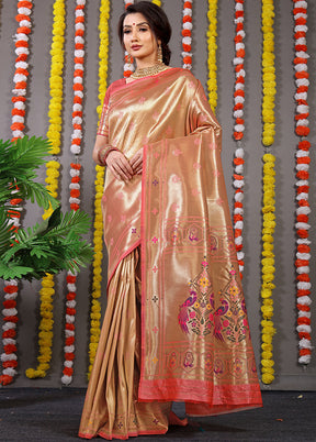 Peach Dupion Silk Saree With Blouse Piece