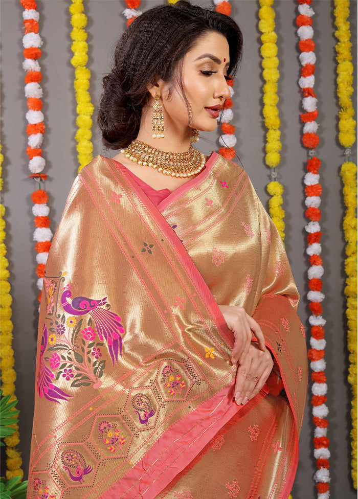 Peach Dupion Silk Saree With Blouse Piece