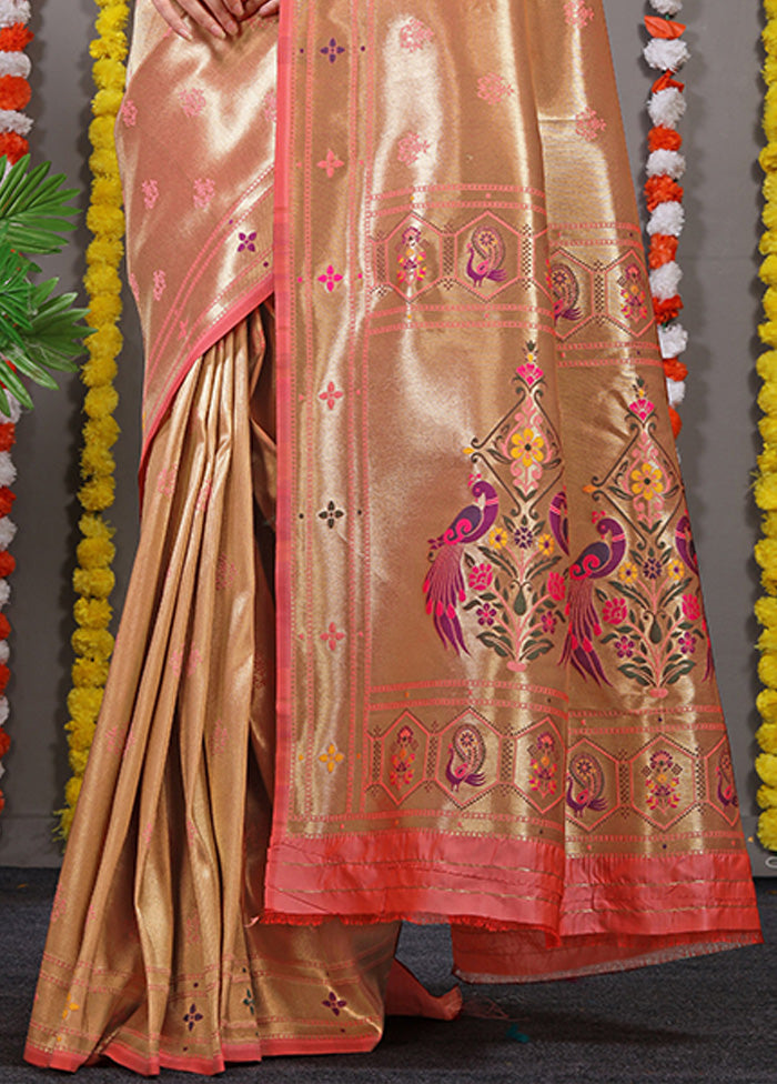 Peach Dupion Silk Saree With Blouse Piece