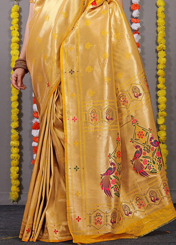 Yellow Dupion Silk Saree With Blouse Piece