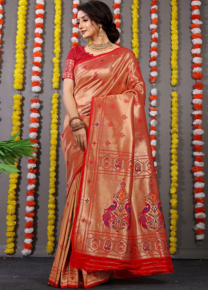 Red Dupion Silk Saree With Blouse Piece