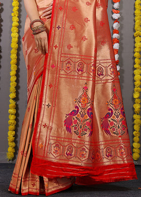 Red Dupion Silk Saree With Blouse Piece