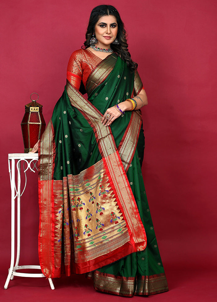 Bottle Green Dupion Silk Saree With Blouse Piece - Indian Silk House Agencies