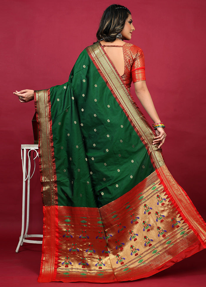 Bottle Green Dupion Silk Saree With Blouse Piece - Indian Silk House Agencies