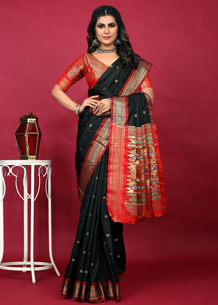 Black Dupion Silk Saree With Blouse Piece - Indian Silk House Agencies