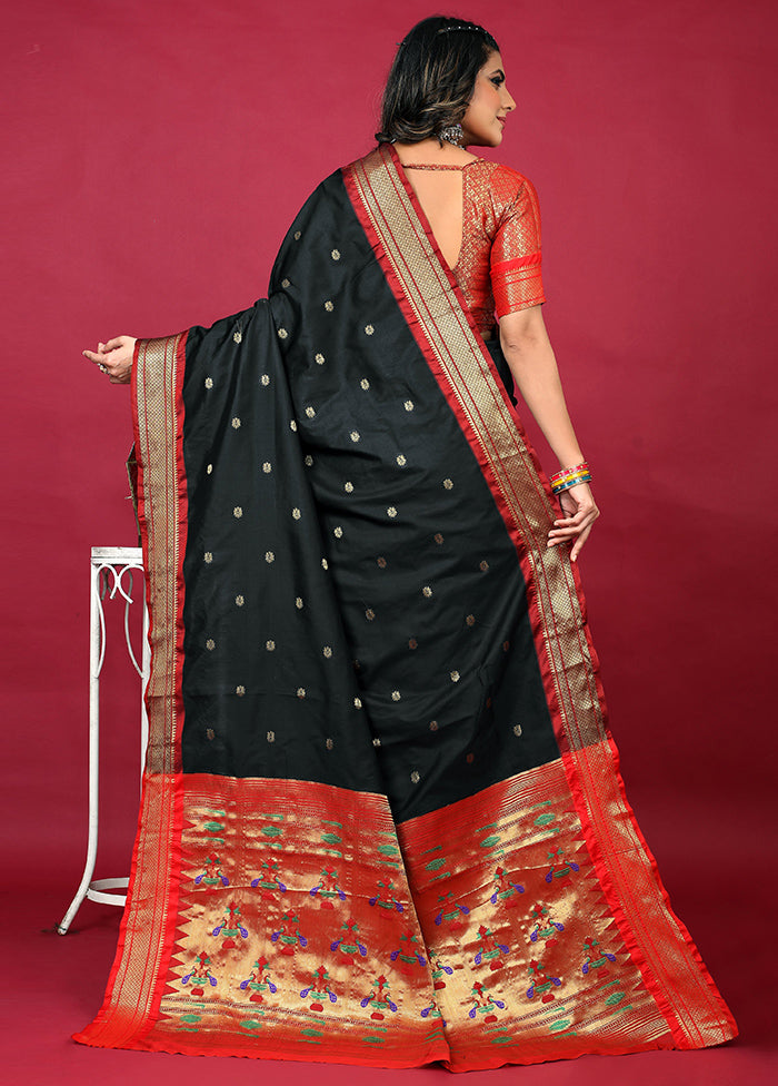 Black Dupion Silk Saree With Blouse Piece - Indian Silk House Agencies