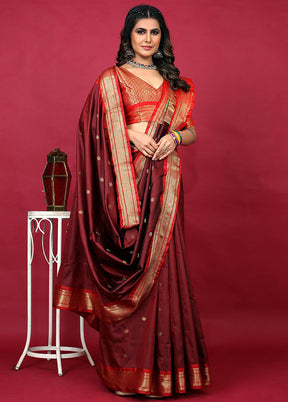 Maroon Dupion Silk Saree With Blouse Piece - Indian Silk House Agencies