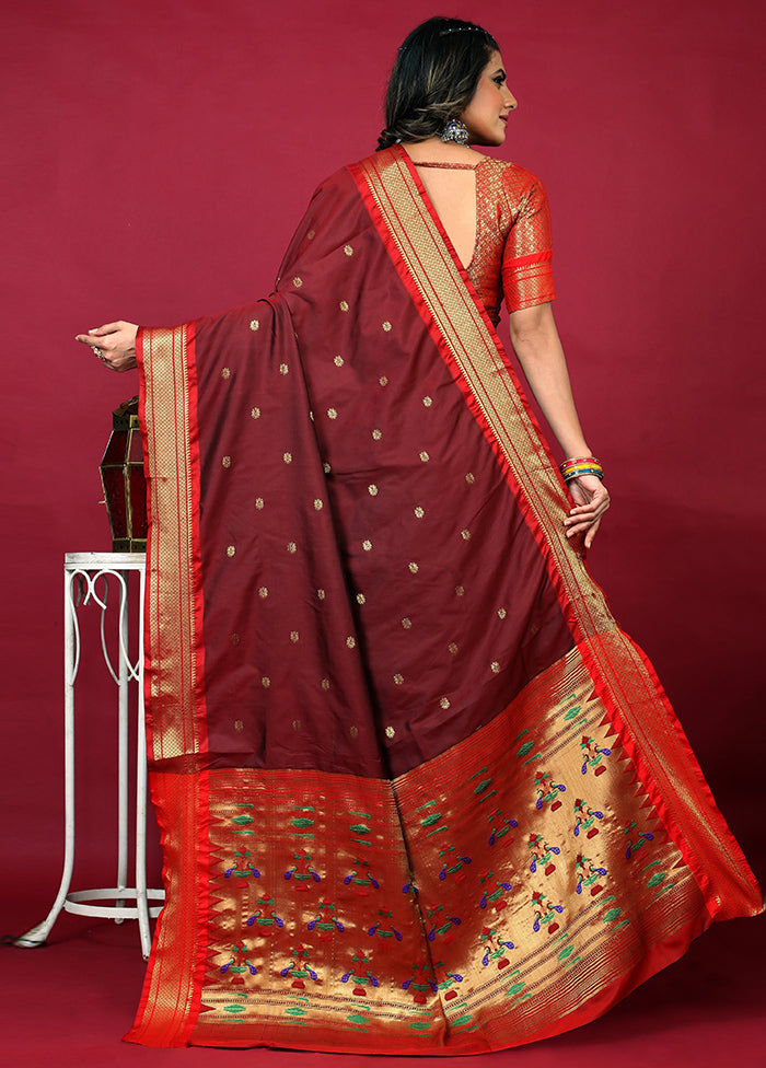 Maroon Dupion Silk Saree With Blouse Piece - Indian Silk House Agencies