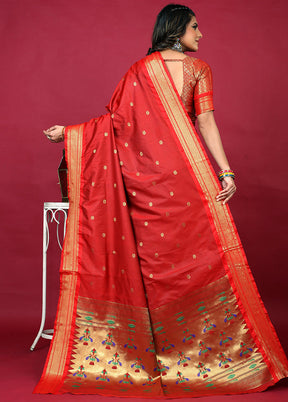 Red Dupion Silk Saree With Blouse Piece - Indian Silk House Agencies