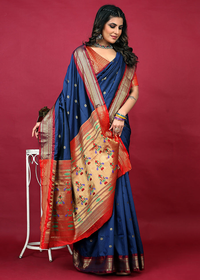 Navy Blue Dupion Silk Saree With Blouse Piece - Indian Silk House Agencies