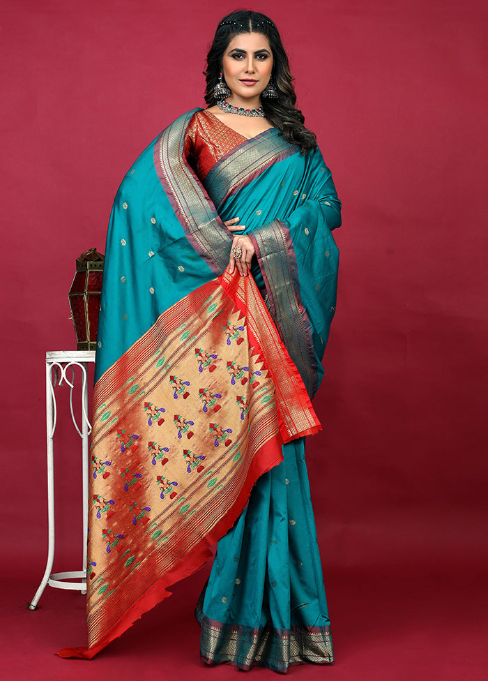 Sky Blue Dupion Silk Saree With Blouse Piece - Indian Silk House Agencies