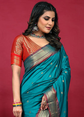 Sky Blue Dupion Silk Saree With Blouse Piece - Indian Silk House Agencies