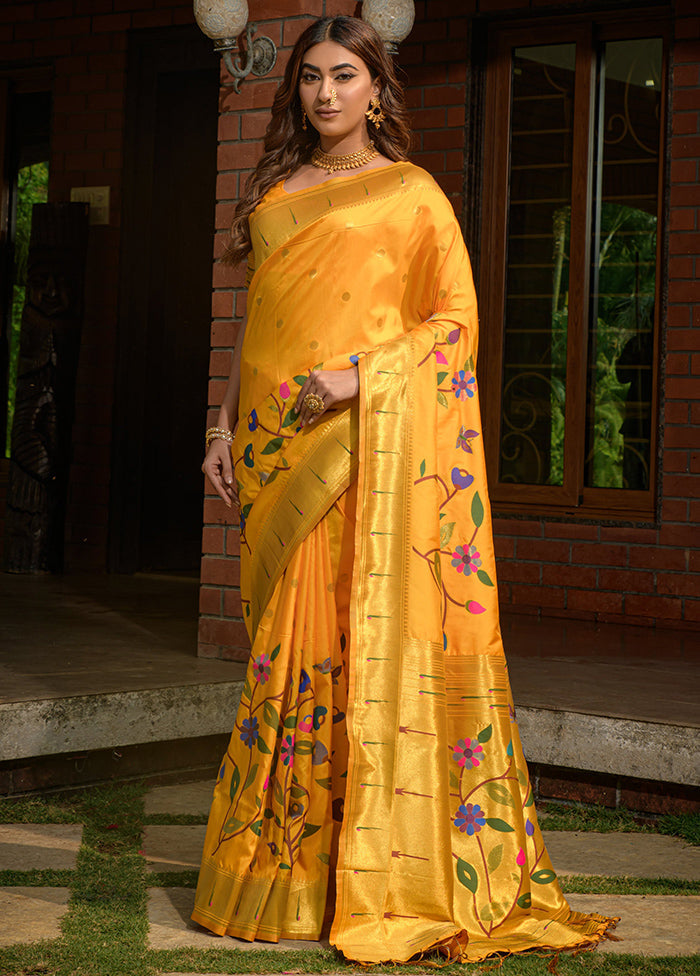 Yellow Dupion Silk Saree With Blouse Piece - Indian Silk House Agencies