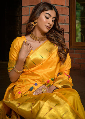 Yellow Dupion Silk Saree With Blouse Piece - Indian Silk House Agencies