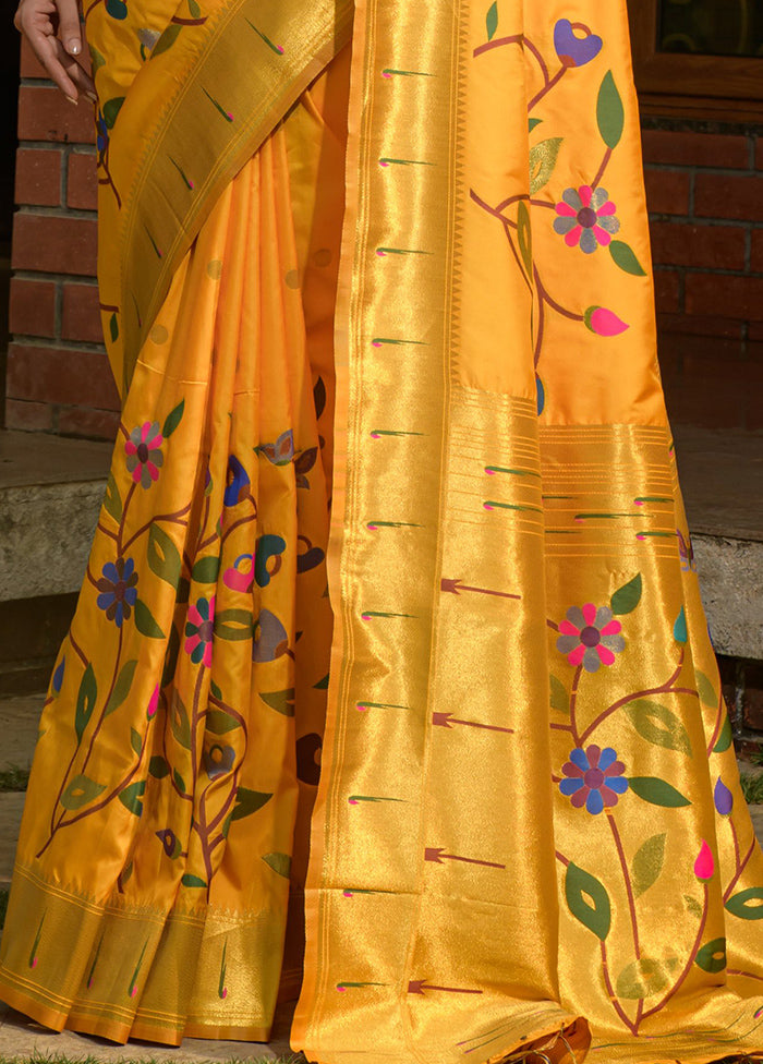 Yellow Dupion Silk Saree With Blouse Piece - Indian Silk House Agencies